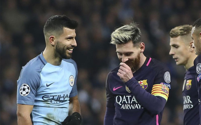 Messi y Agüero en el partido de Champions