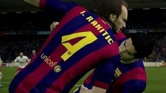 Imagen de Luis Suárez mordiendo en el juego FIFA15