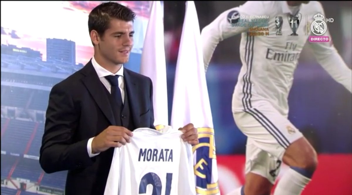 Morata en su presentación con el Real Madrid