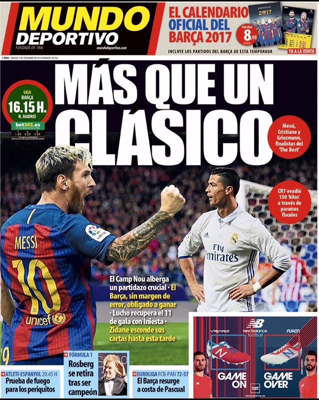 La lamentable portada de 'Mundo Deportivo' para el Clásico