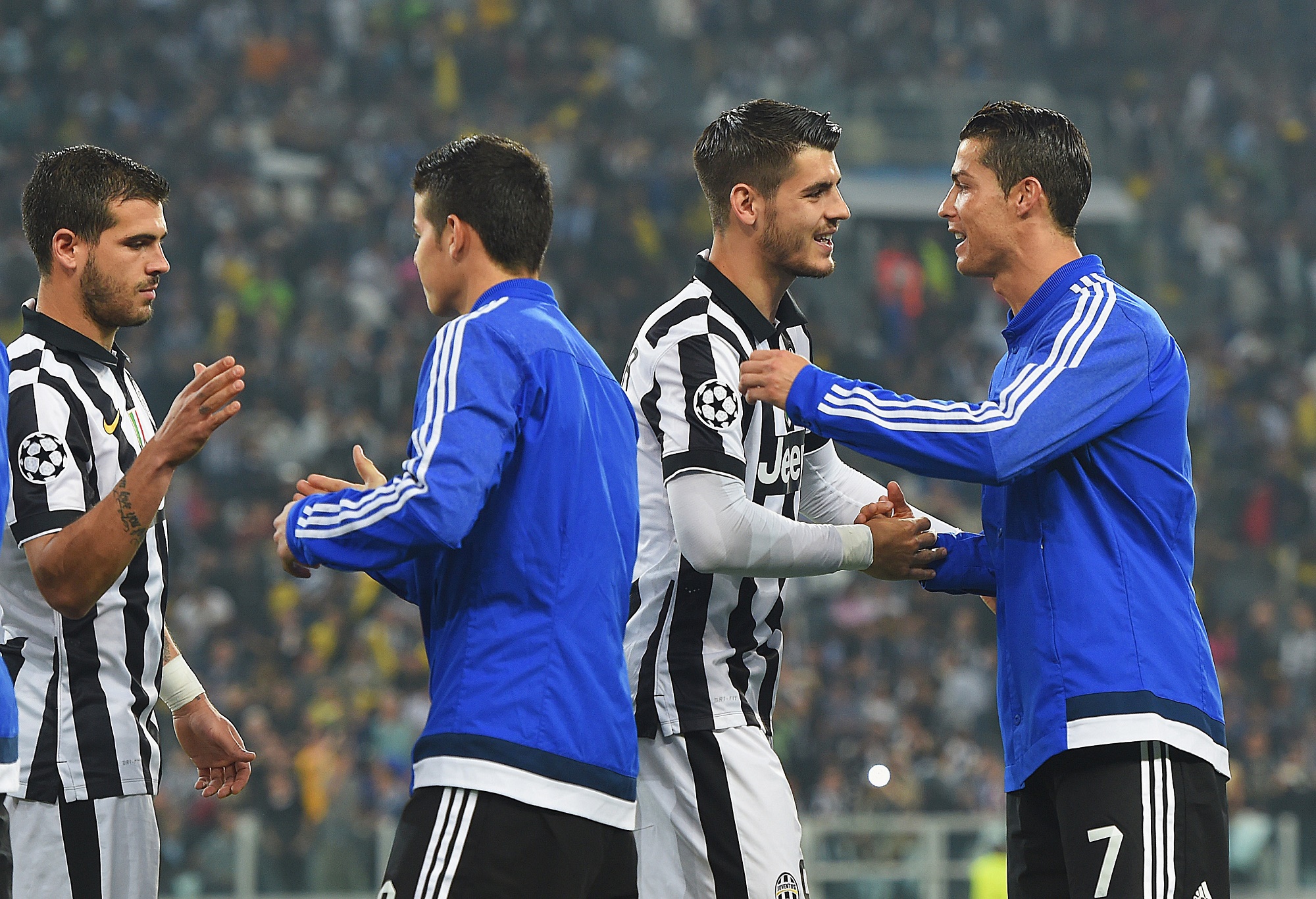 Morata saluda a Cristiano en el último Juventus-Real Madrid