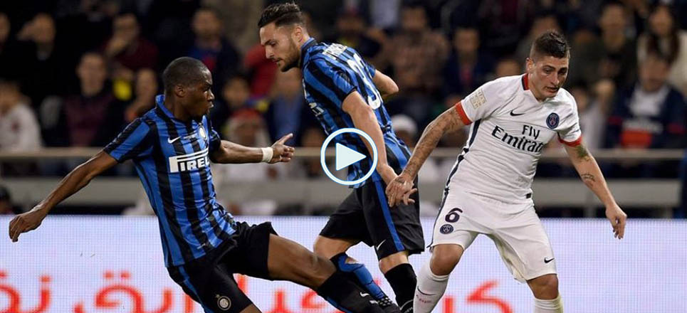 Verratti disputa el balón en el amistoso del PSG ante el Inted de Milán