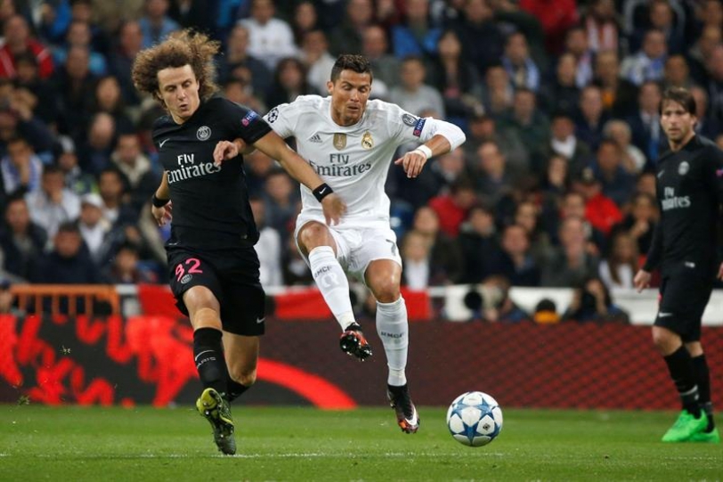 David Luiz y Cristiano Ronaldo en el Real Madrid-PSG de esta temporada