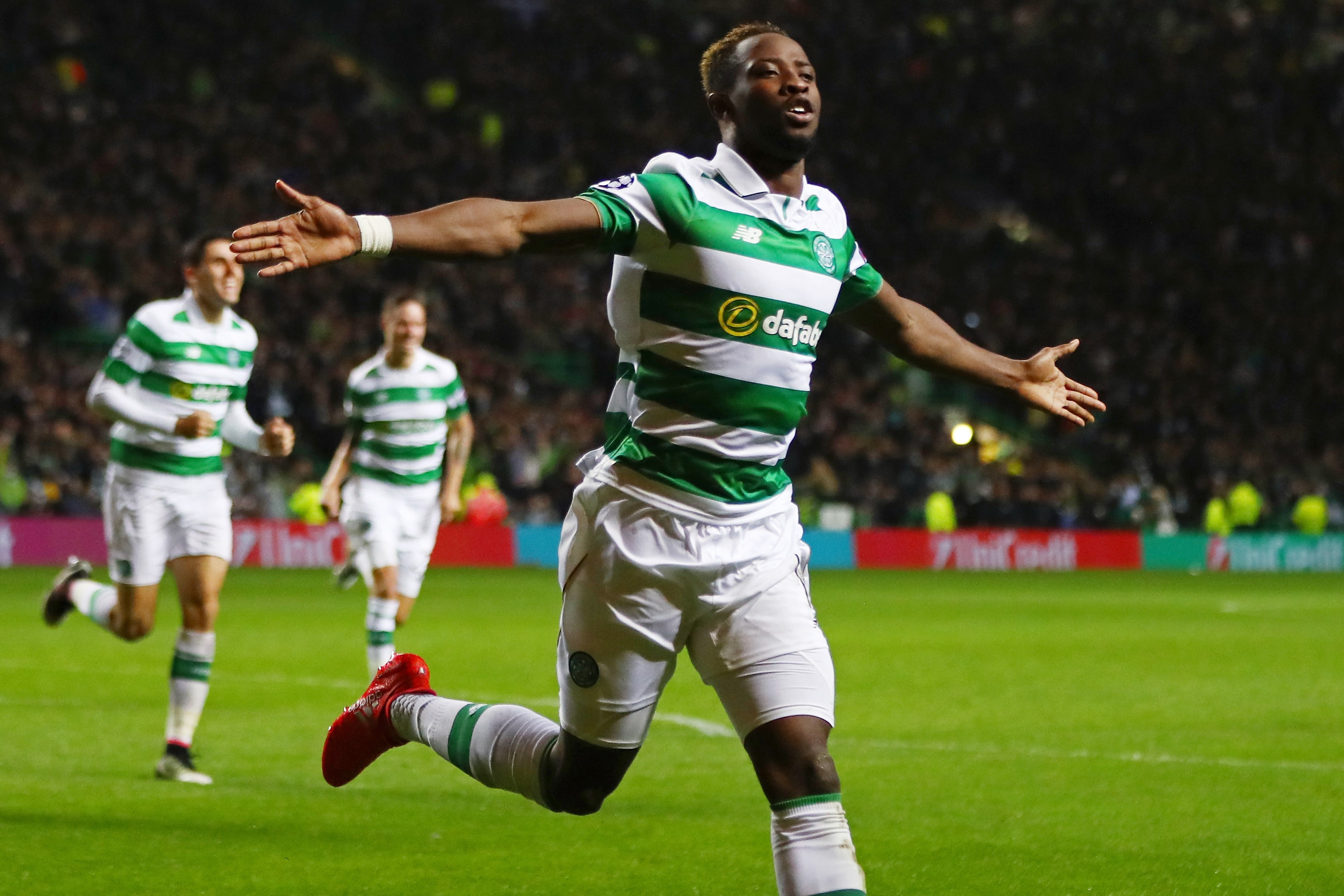 Dembélé celebra un gol con el Celtic