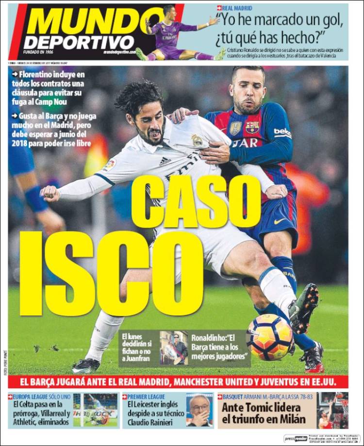 Portada de 'Mundo Deportivo' sobre Isco