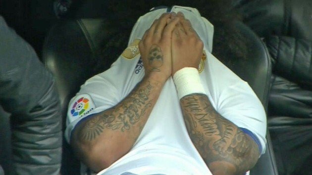 Marcelo tras sufrir su lesión ante el Málaga