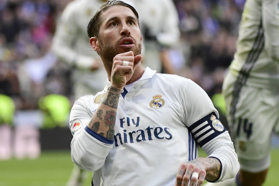 Ramos celebra uno de sus goles al Málaga