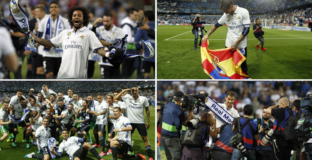 Celebración del Real Madrid en La Rosaleda