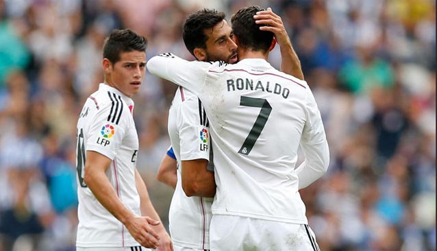 Arbeloa, Cristiano Ronaldo y James Rodríguez