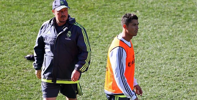 Benítez y Cristiano Ronaldo en un entrenamiento del Real Madrid