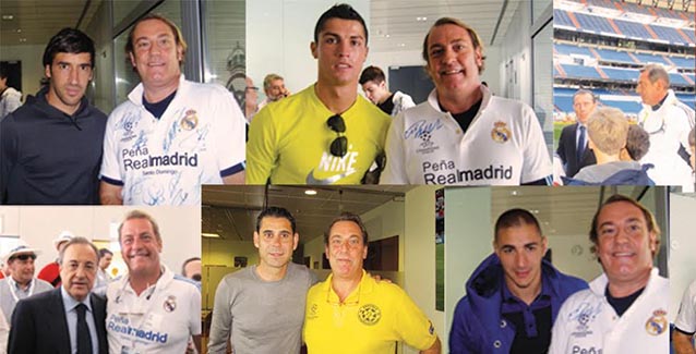 El presidente de la Peña de Santo Domingo ha posado con algunas de las grandes leyendas del Real Madrid