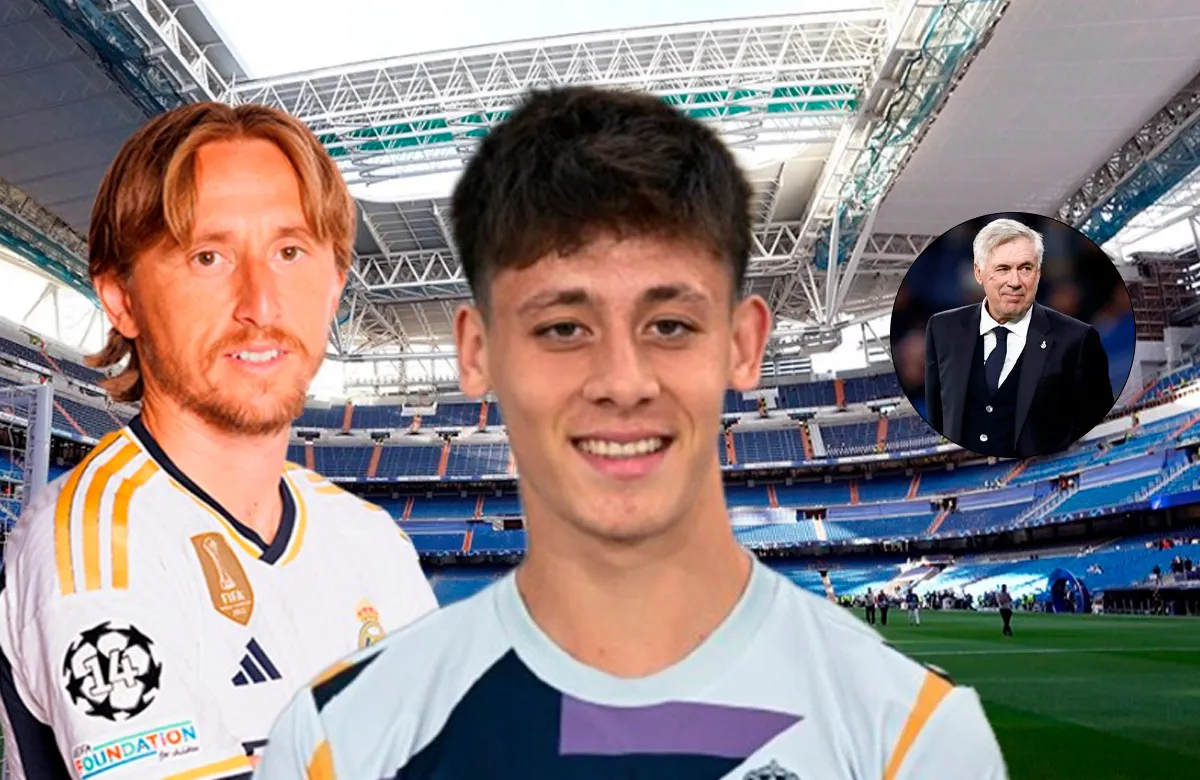 Luka Modric, Arda Guler y Carlo Ancelotti.
