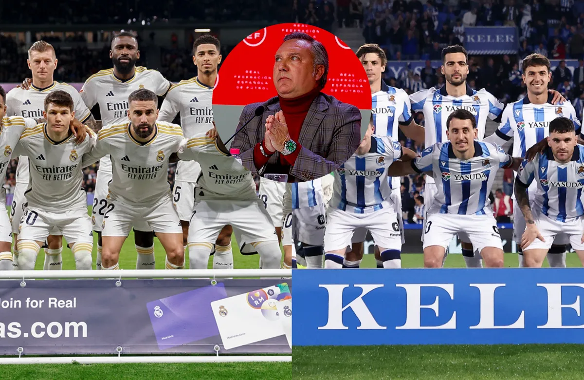 Medina Cantalejo y jugadores del Real Madrid y la Real Sociedad