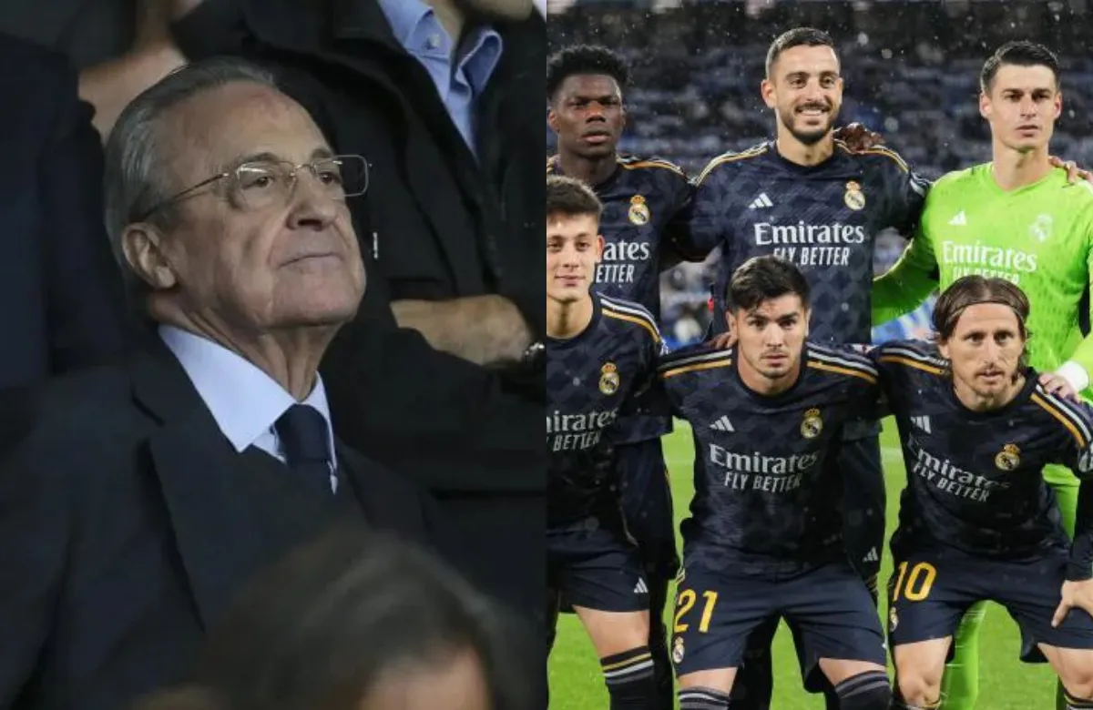 Florentino Pérez y once del Real Madrid en Anoeta