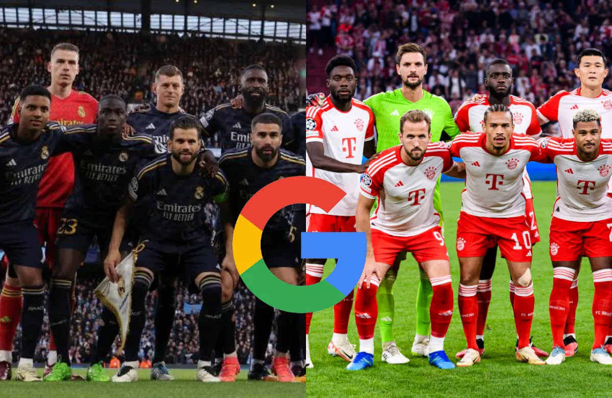 Once del Real Madrid, logo Google y once del Bayern de Múnich