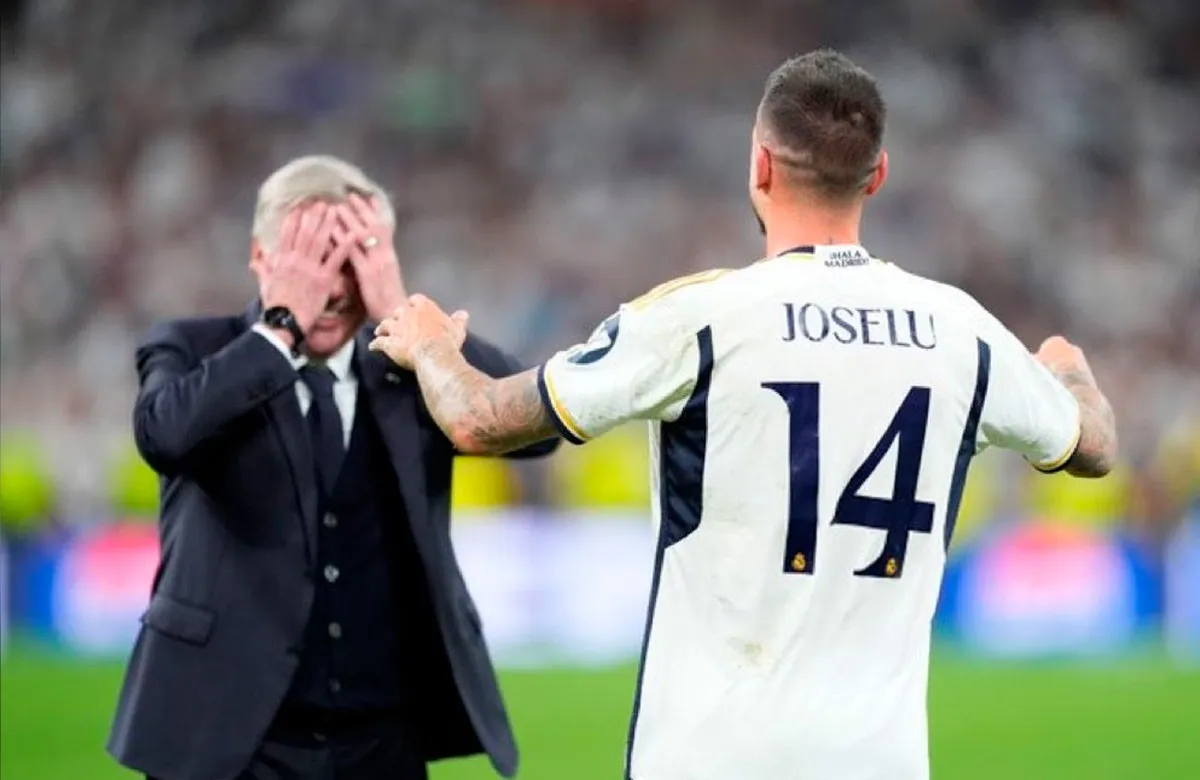 Joselu, héroe del partido, habla con Carlo Ancelotti