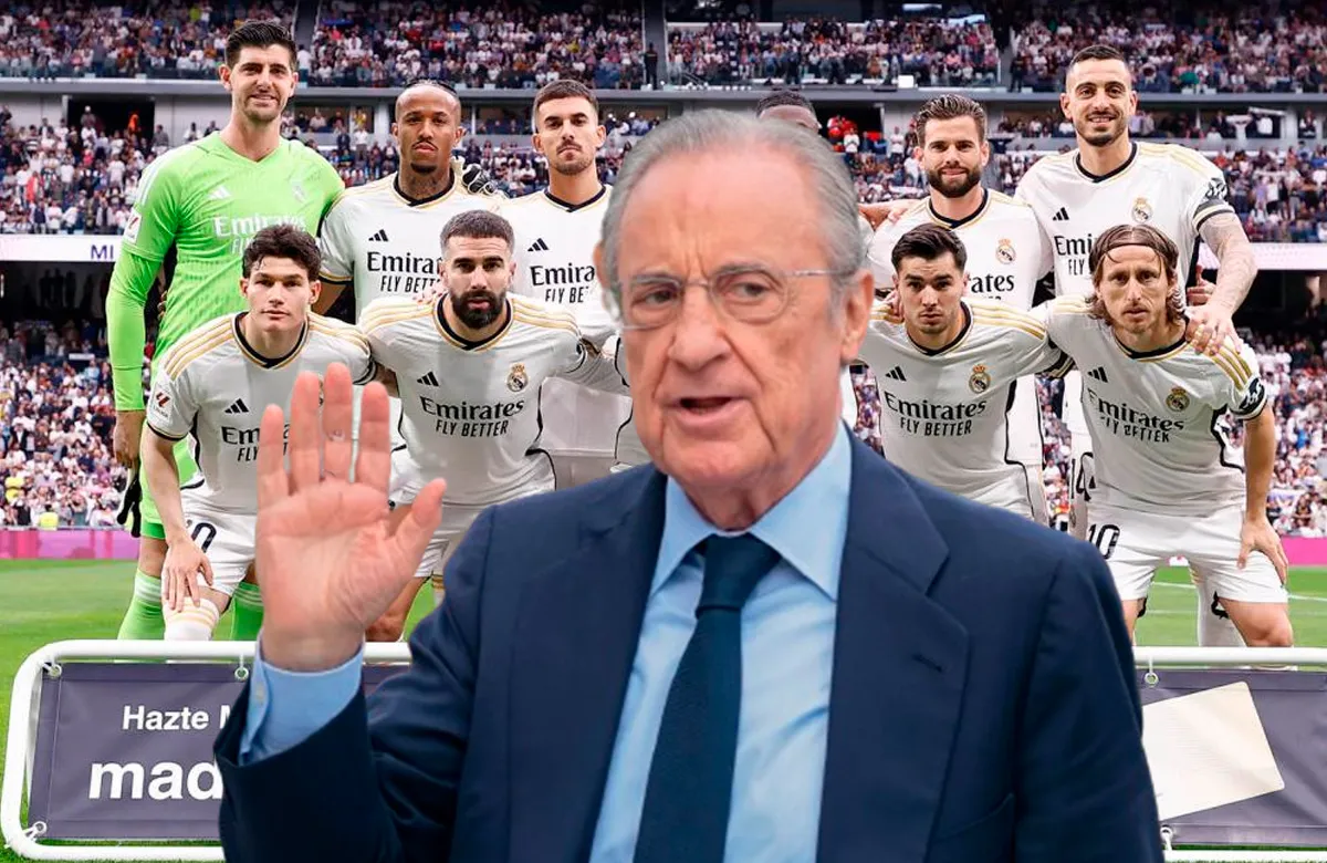 Florentino Pérez y un once del Real Madrid