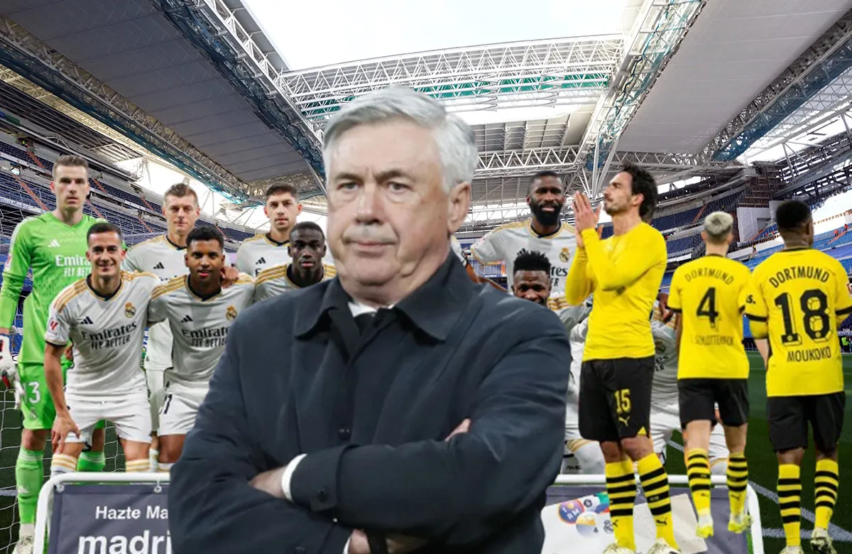 Carlo Ancelotti y jugadores del Real Madrid y el Borussia Dortmund