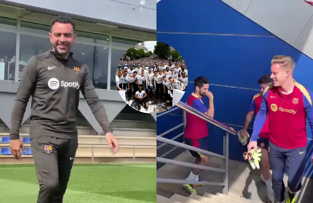 Xavi, celebración del Madrid y jugadores del Barça