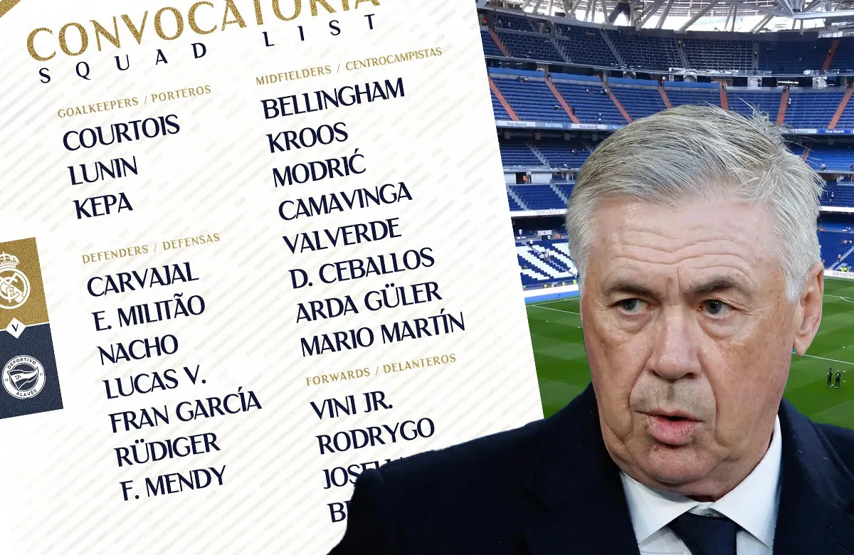 Oficial: Ancelotti convoca a 22 jugadores ante el Alaves, dos bajas y una gran sorpresa