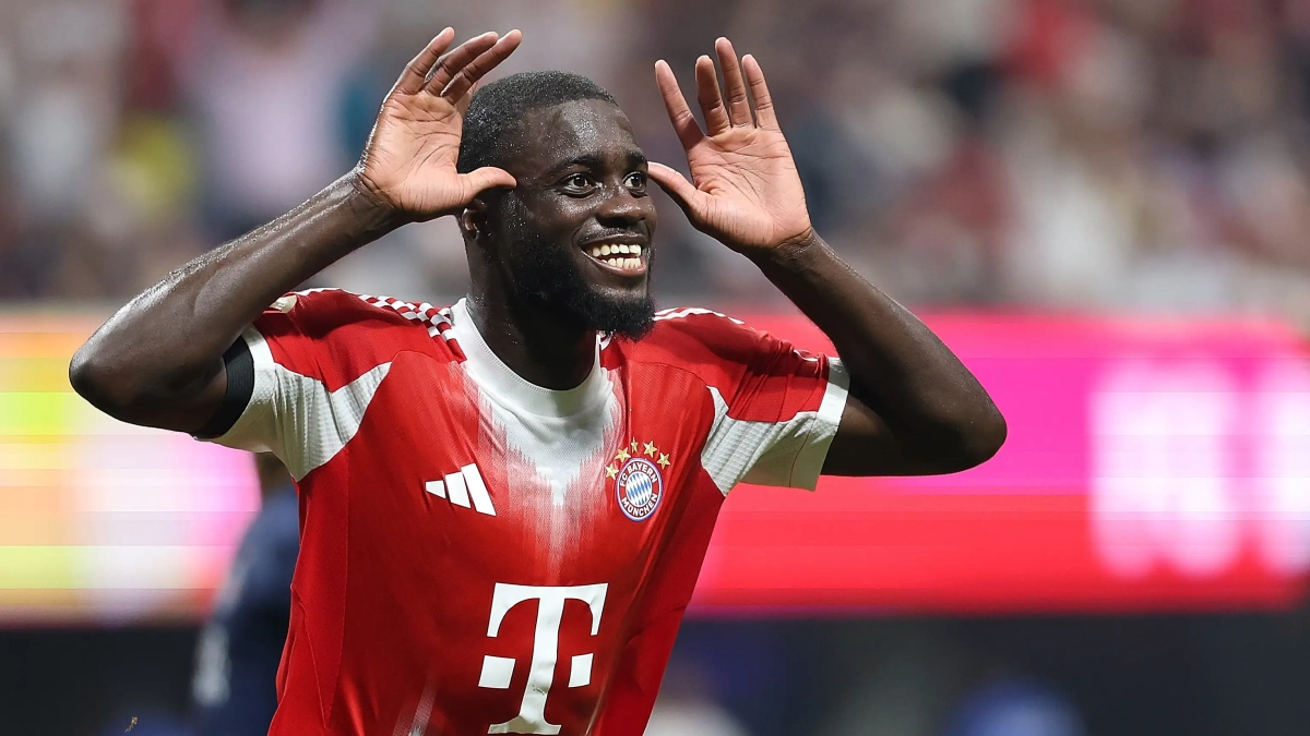 Dayot Upamecano celebrando un gol en u partido del Bayern Munich. Dayot Upamecano celebrando un gol en u partido del Bayern Munich.
