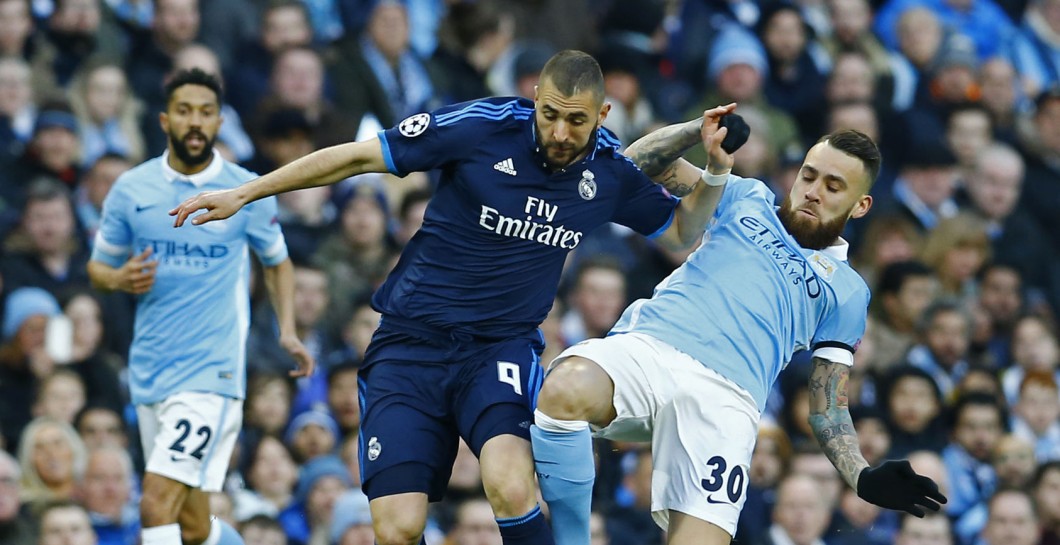 Benzema en el partido ante el Manchester City