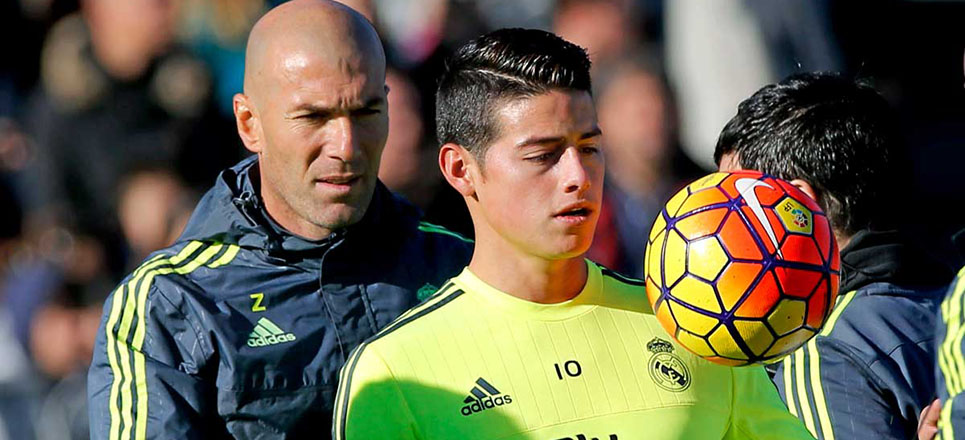 James y Zidane en un entrenamiento