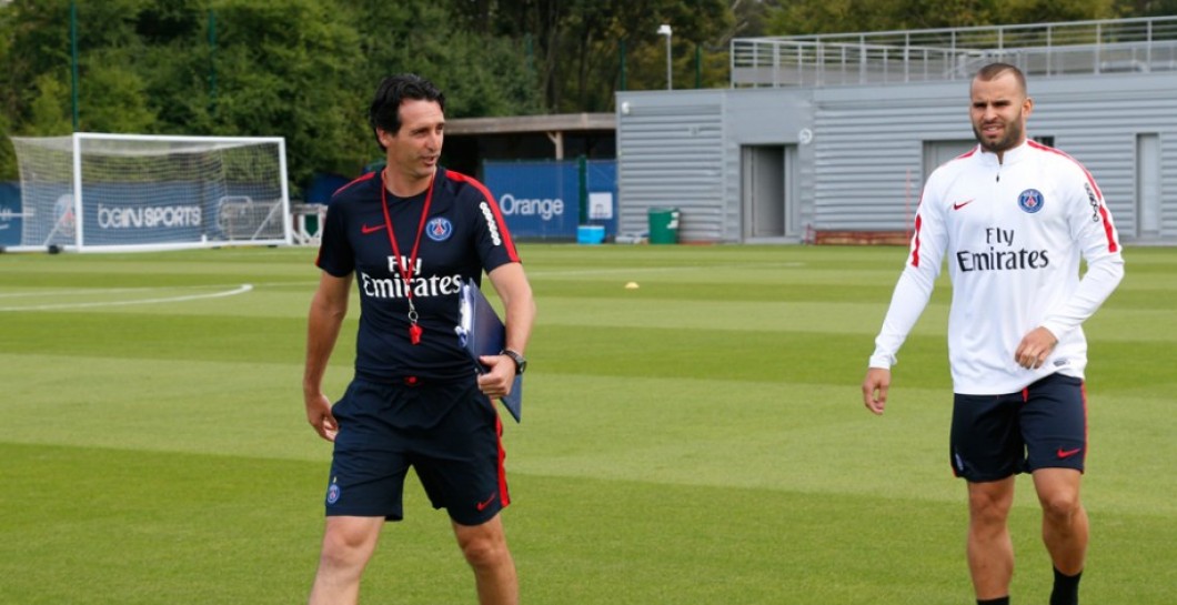 Jesé y Emery en un entrenamiento del PSG
