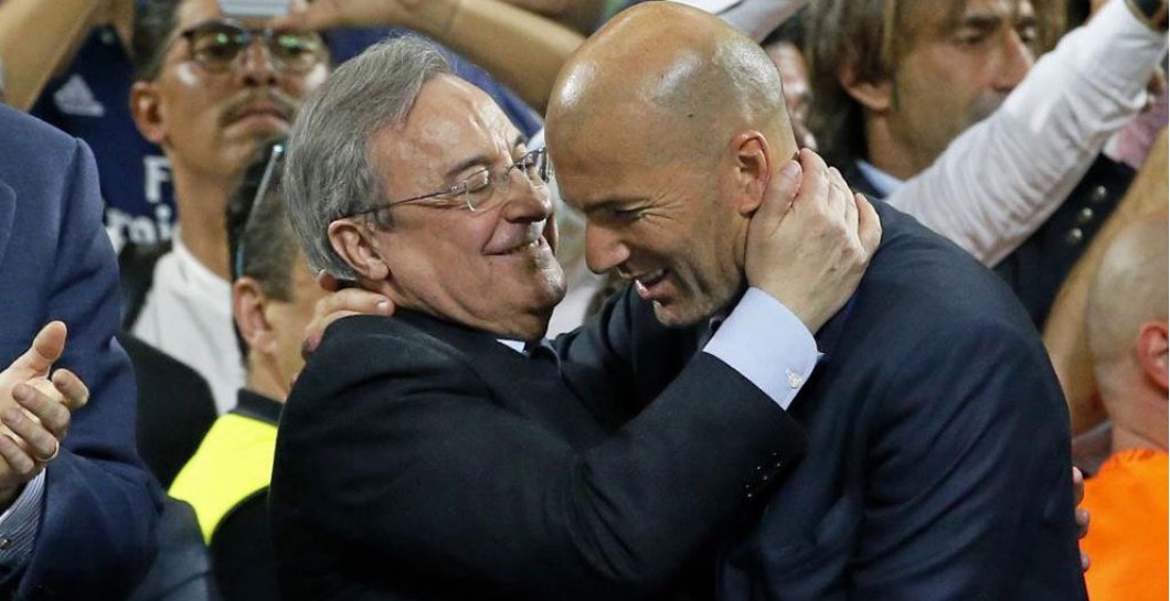 Florentino y Zidane tras ganar la Champions en Milán