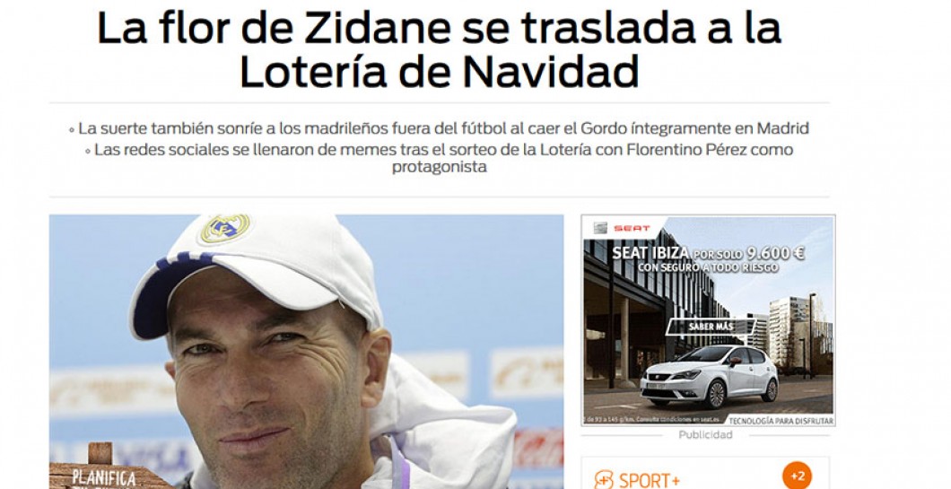 'Sport' habla de la suerte de Zidane y la Lotería