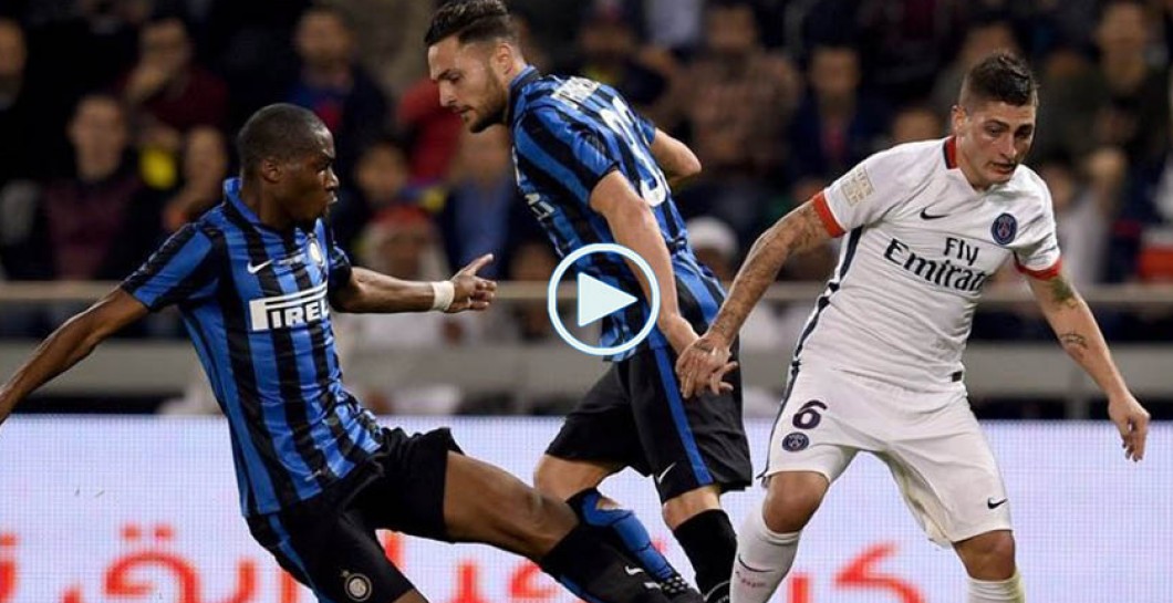 Verratti disputa el balón en el amistoso del PSG ante el Inted de Milán