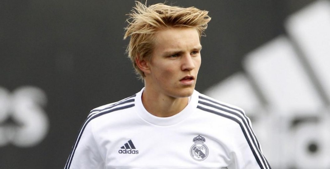 Odegaard en un entrenamiento con el Real Madrid