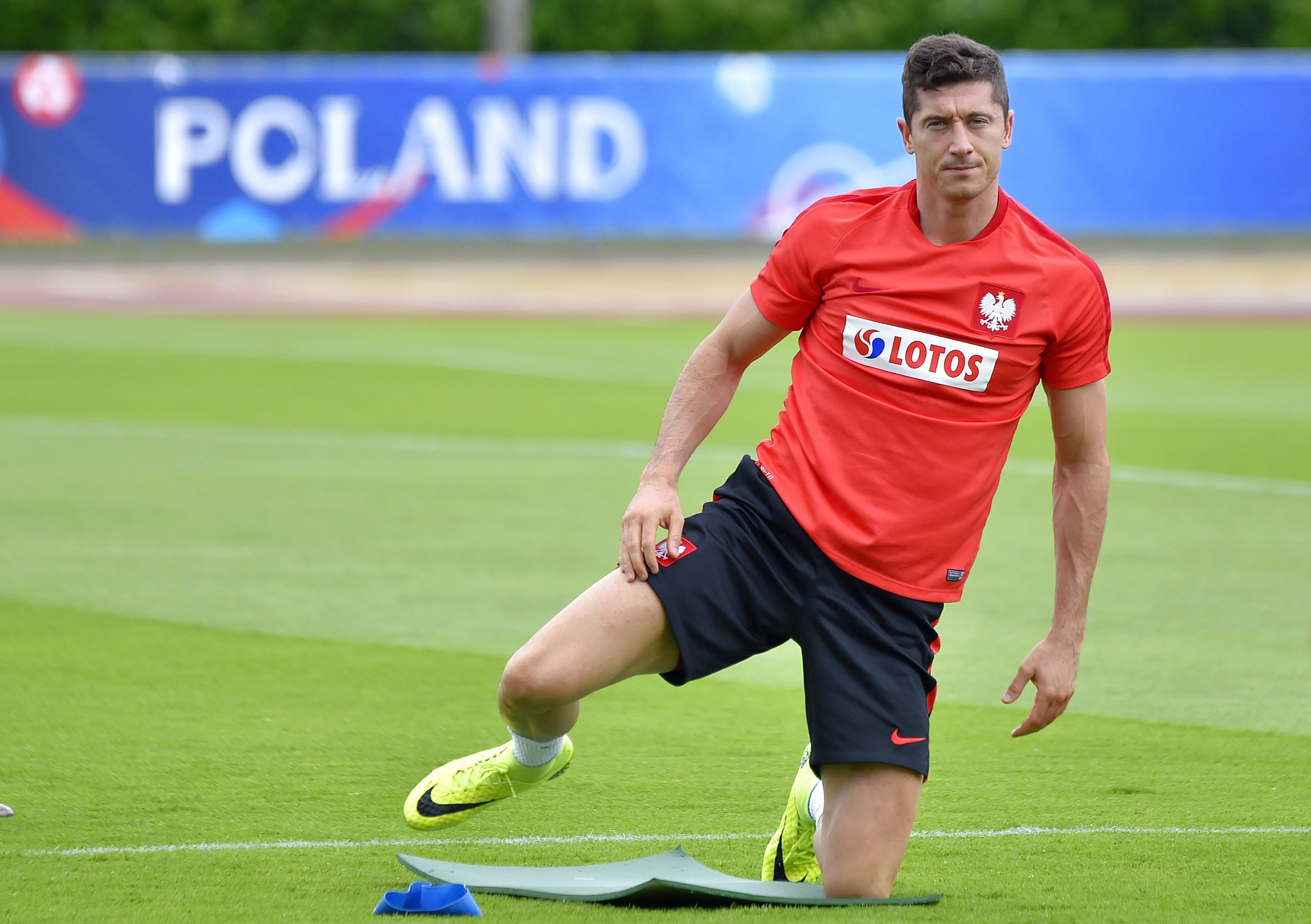 Lewandowski en un entrenamiento con Polonia
