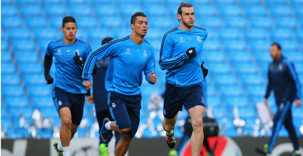 Bale, Cristiano y James en un entrenamiento