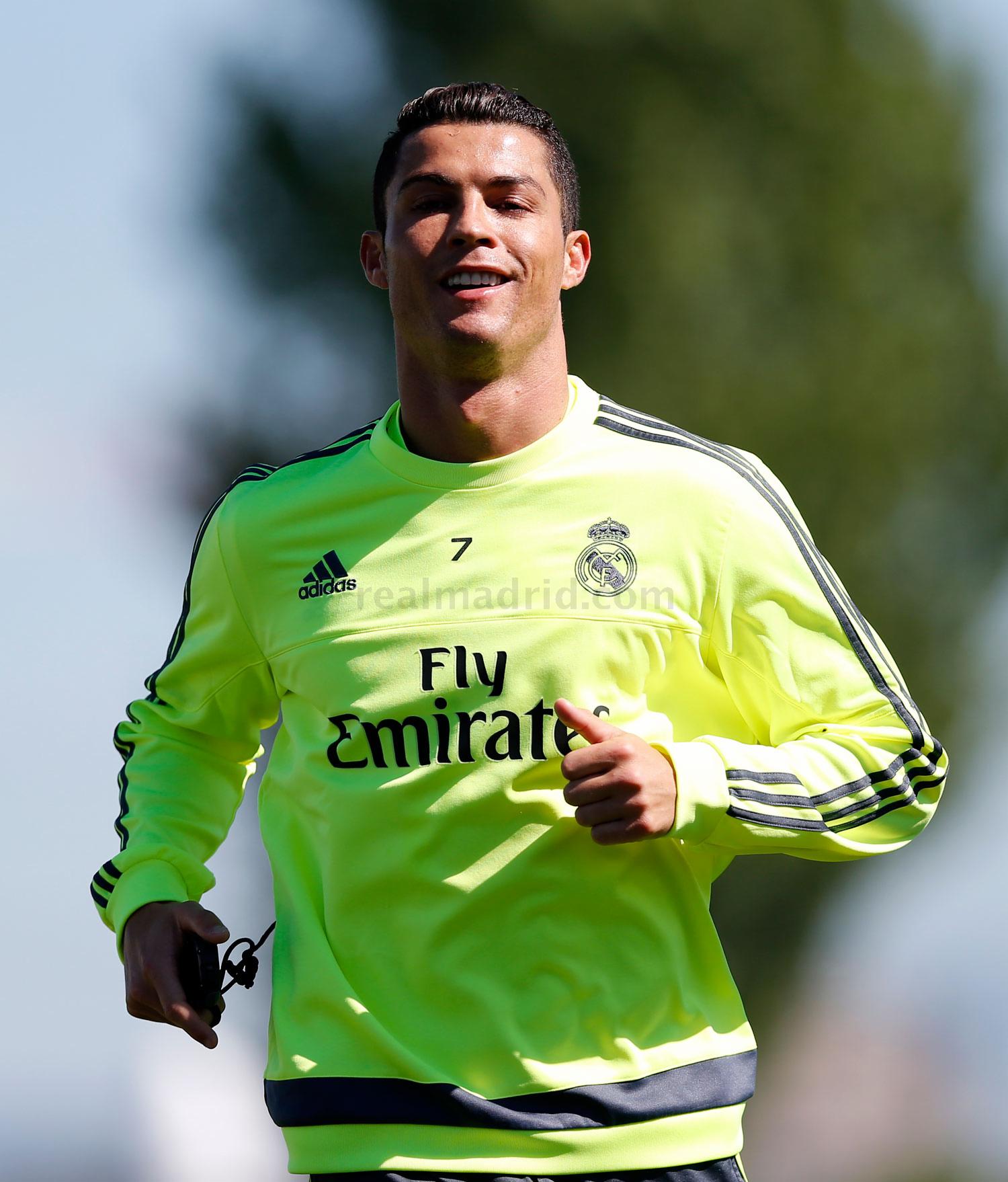 Cristiano Ronaldo en el entrenamiento del domingo