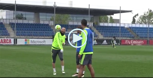 Los malabares de Benzema y Varane en el entrenamiento