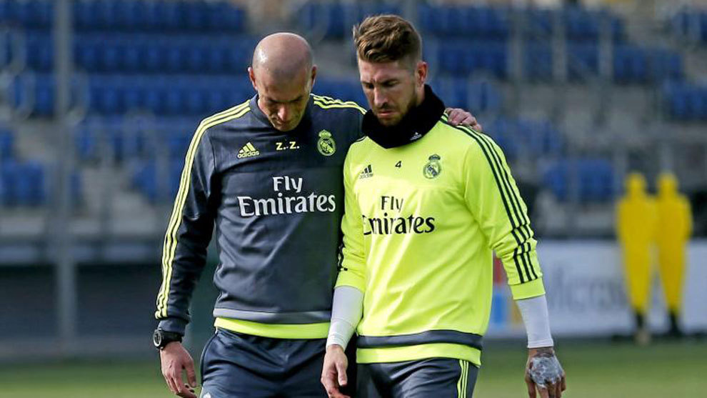 Zidane y Sergio Ramos en un entrenamiento