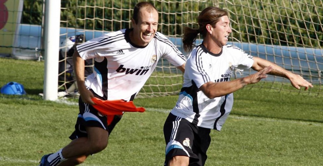 Robben y Sergio Ramos en un entrenamiento