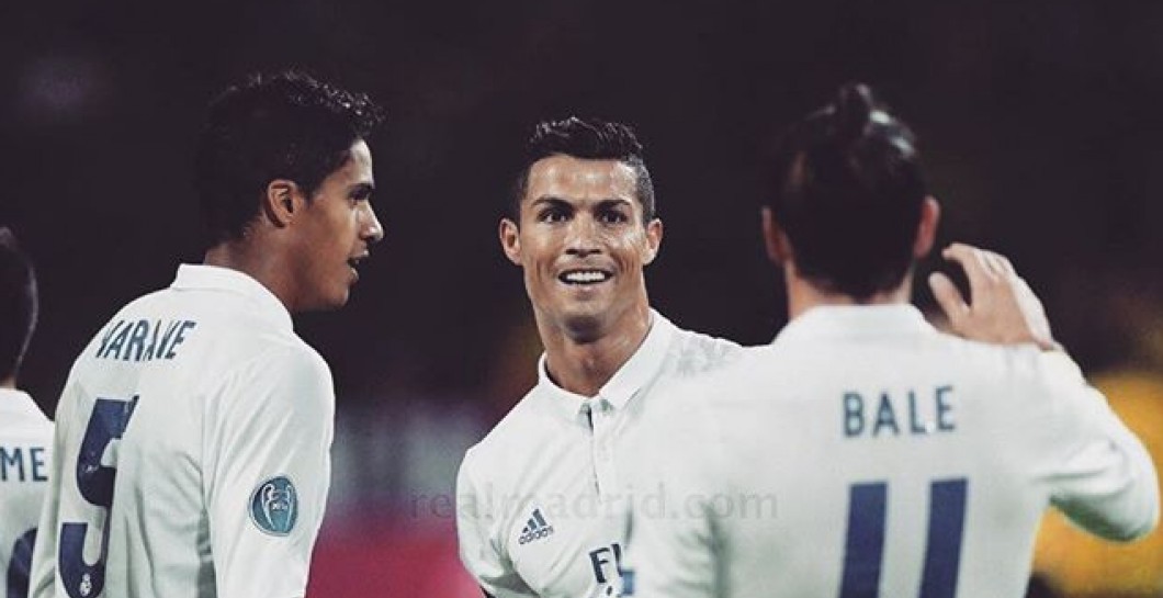 Bale, Cristiano y Varane en el partido de Dortmund