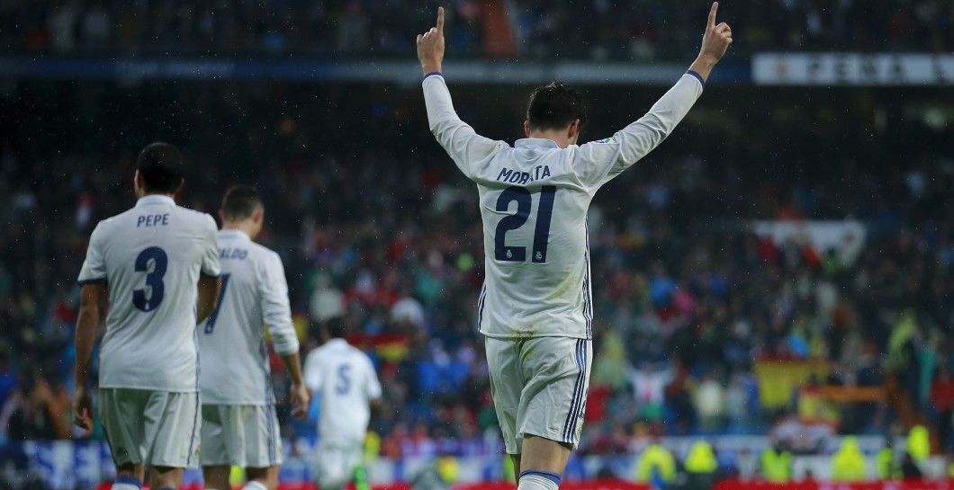 Morata celebra un gol en el Bernabéu