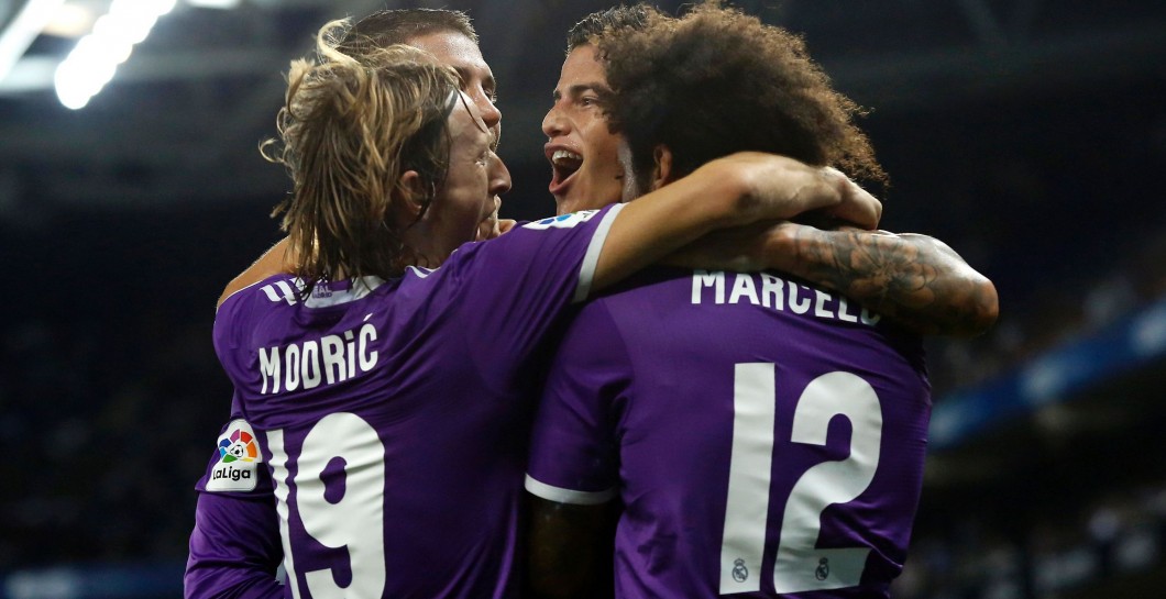 Jugadores del Madrid celebrando un gol