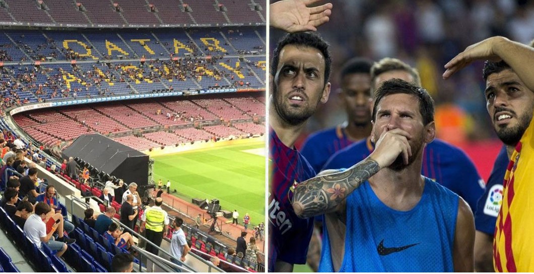 Montaje Camp Nou vacío y Barça caras raras
