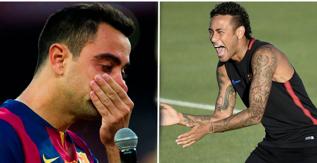 Montaje Xavi llorando y Neymar riendo