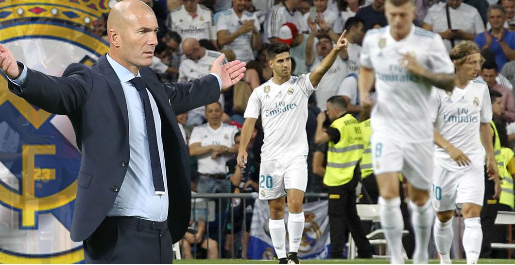 Montaje Real Madrid, Asensio, escudo y Zidane