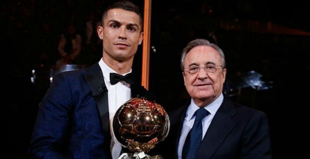 Cristiano y Florentino posan con el 5º Balón de Oro del portugués