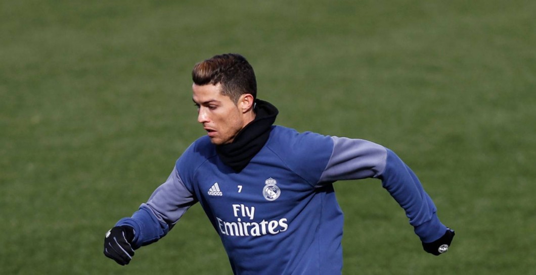 Cristiano Ronaldo en el entrenamiento de este domingo