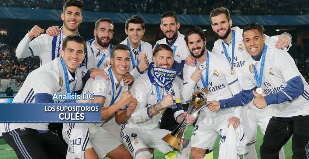 El Real Madrid posa con el título de campeón del mundo de clubes