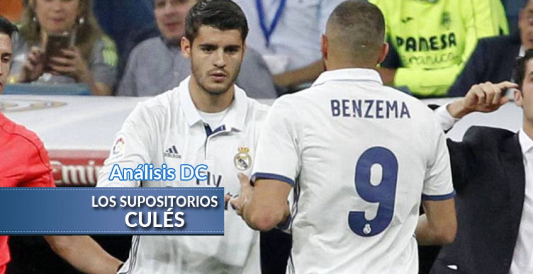 Morata y Benzema durante un cambio
