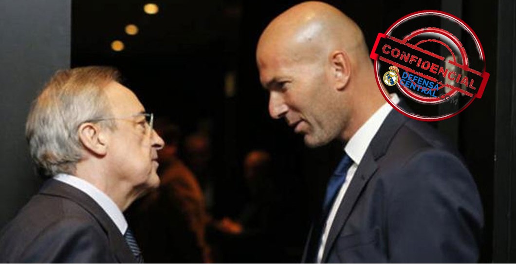 Zidane y Florentino hablando, logo confidencial DC