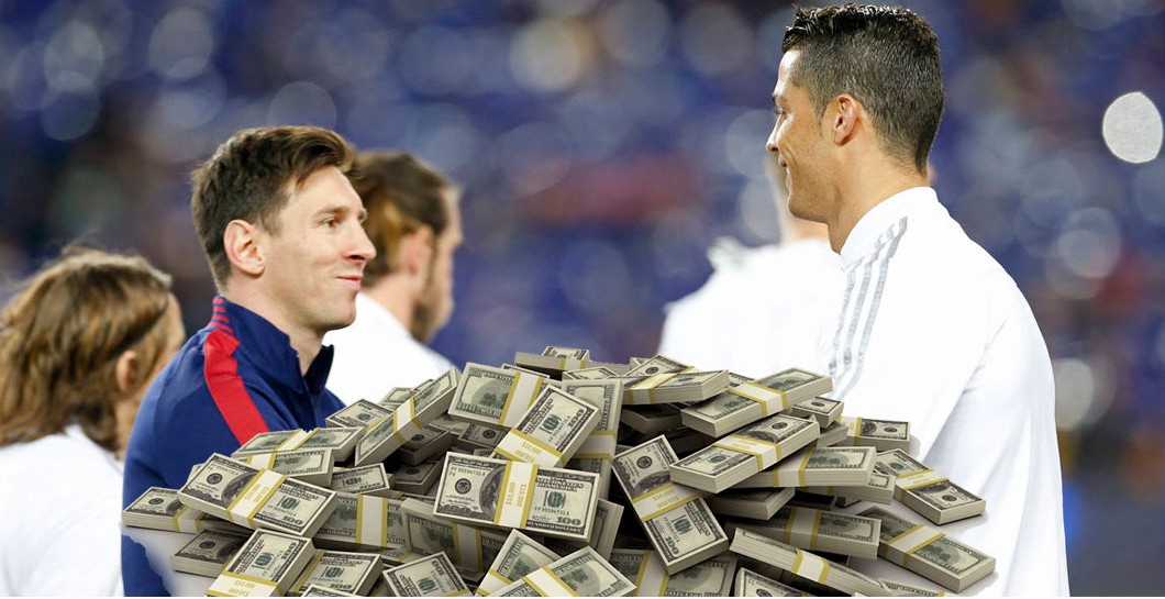 Montaje dinero Messi y Cristiano Ronaldo